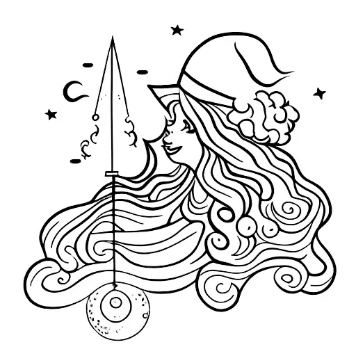 Curly-haired Witch Casting A Spell Under A Full Moon