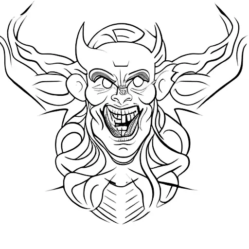 Face Of A Man But Opened Up Length Wise Seeing A Demon Face Inside