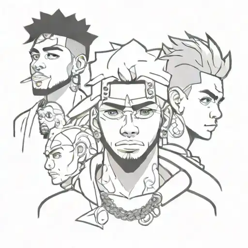 Anuel Aa Portrait With Inazuma Eleven Characters Incorporated Into The Design