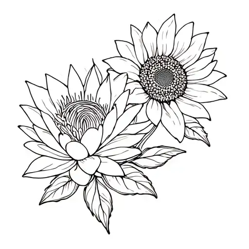 Water Lily And Sunflower Intertwined