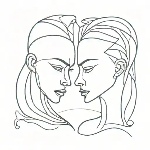 Head Splitting In Two Pieces One Line Tattoo Design