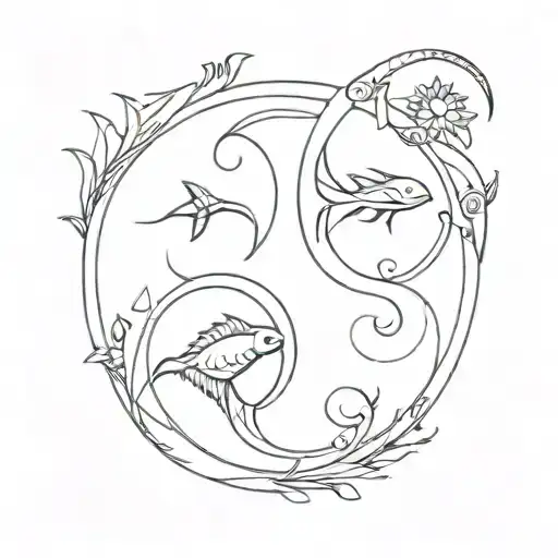 A Minimalist Tattoo Of A Pisces And Scorpio Zodiac Wheel With Intricate Detailing And Shading