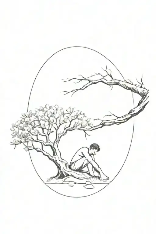 A Minimalist Tattoo Of A Person Relaxing Under A Tree With A Carefree Attitude