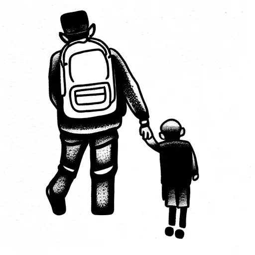 Grandpa And Grandson In A Backpack