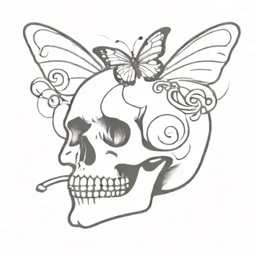 A Skull Connected To A Semicolon And A Butterfly Or Snake And Something Related To Music