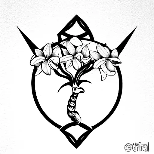 Celtic Dogwood Flower With Sagittarius And Aries Signs Growing From An Acorn