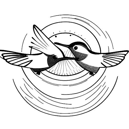Two Hummingbirds Flying Around A Sun