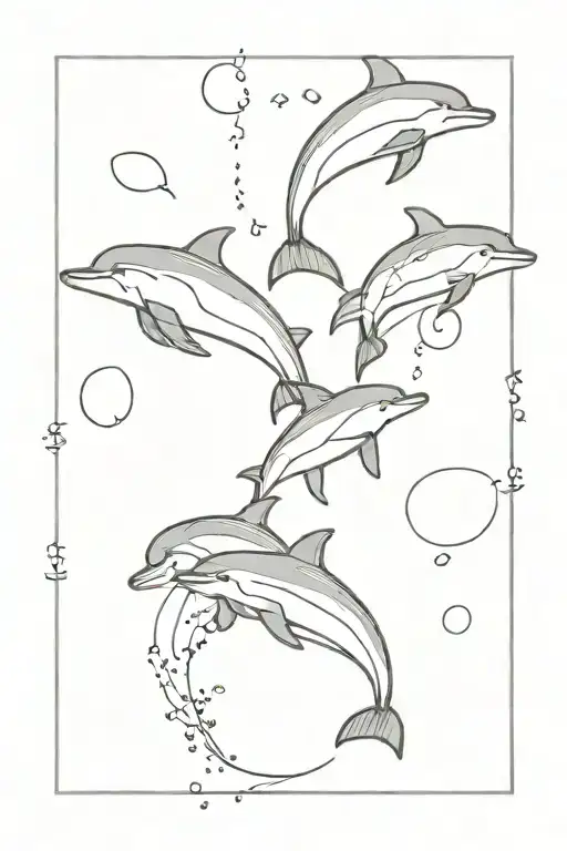 Family Dolphins Leaping In The Air With Musical Notes Floating In The Ocean Around The World