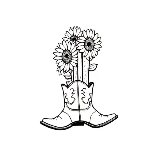 Cowboy Boots With Sunflowers Inside Next To A Cactus