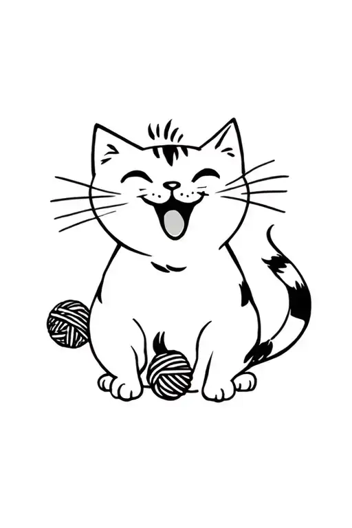 A Playful Laughing Cat With A Yarn Ball