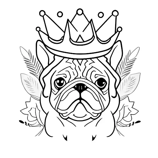A Minimalist Tattoo Of A Pug Wearing A Crown