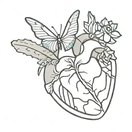 Anatomical Heart With Cactus Growing With A Butterfly On The Cactus