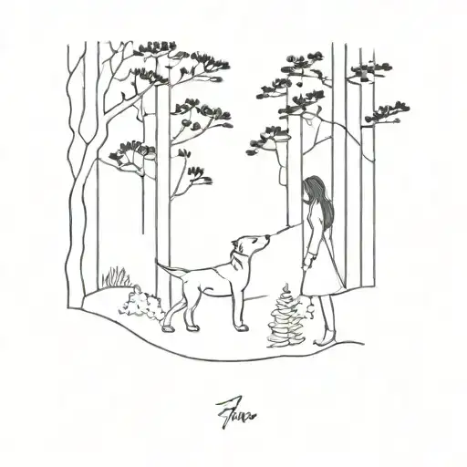 A Woman Holding A Dog In The Dark Forest