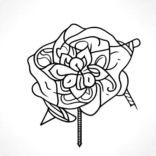 A Minimalist Tattoo Of A Sakura Flower Wrapped Around An Arrow