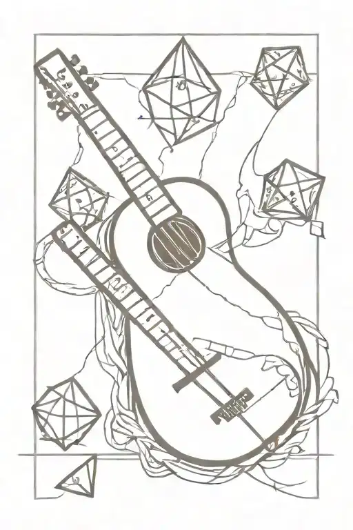 Lute Instrument With Dungeons And Dragons Dice Intertwined
