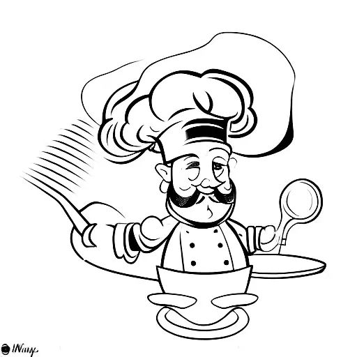 One Line Drawing Of A Wineglass With Wearing A Chefs Hat