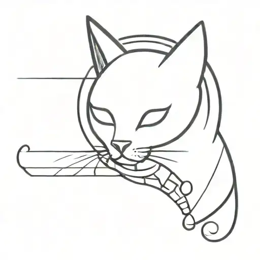 A Minimalist Tattoo Of A Cat Wearing A Rock And Metal Music Inspired Outfit