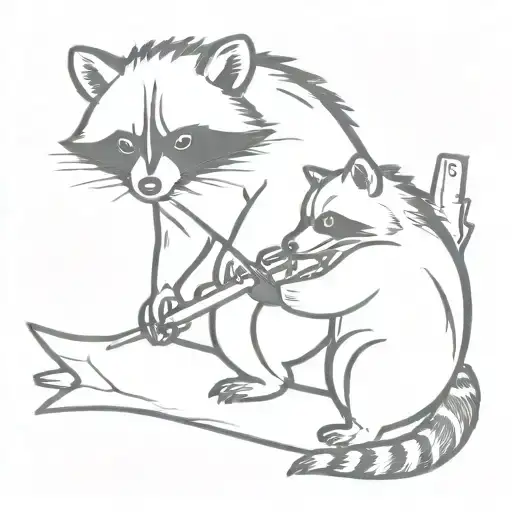 Raccoon Sword Fighting A Possum
