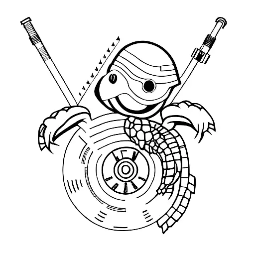 A Minimalist Tattoo Of A Turtle Djing With Vinyl Records