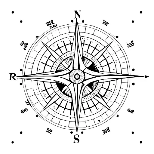 A Dotwork Tattoo Of A Compass Surrounded By Constellations