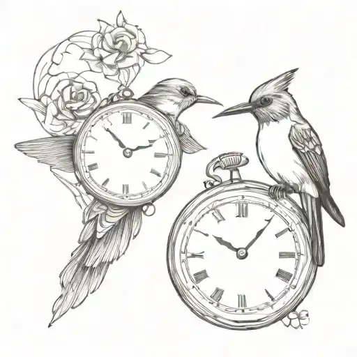 A Hummingbird And A Cardinal With A Pocket Watch