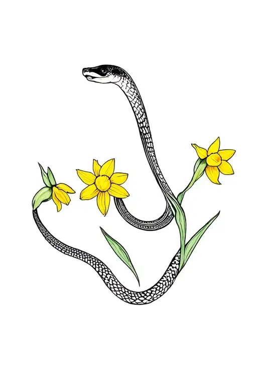 Snake With Yellow Daffodils Growing