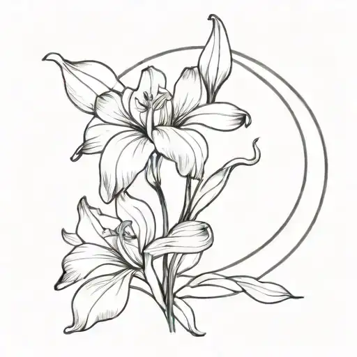 Half Moon And Iris Flower Intertwined