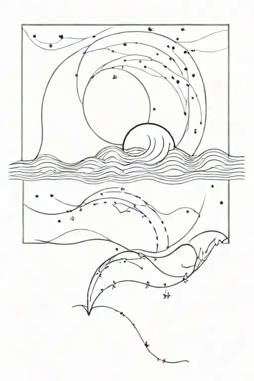 Abstract Ocean Wave Patterns Combined With Sagittarius Constellation