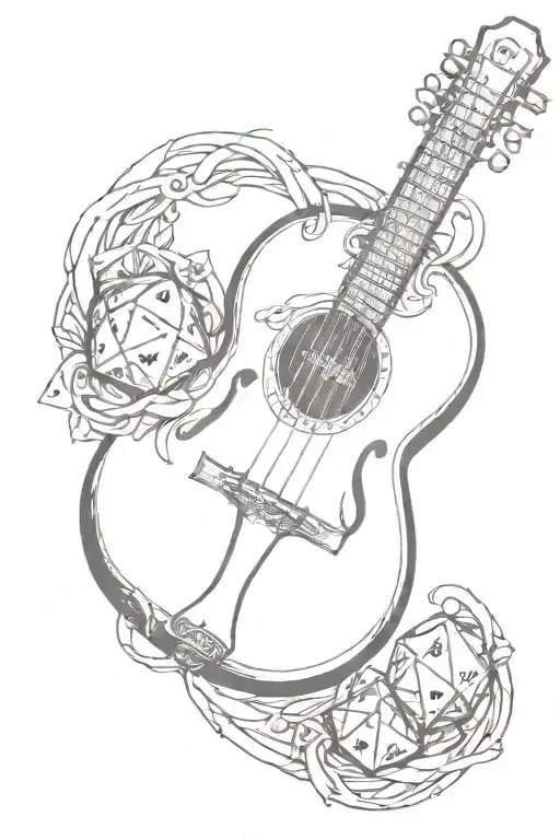 Lute Instrument Intertwined With Dungeons And Dragons Dice