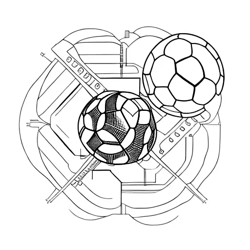 A Minimalist Tattoo Of A Soccer Ball Made Up Of Intricate Industrial Machinery