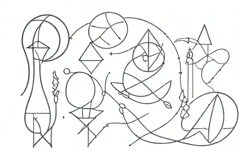 Fine Line Tattoo Design Featuring Iconic Symbols