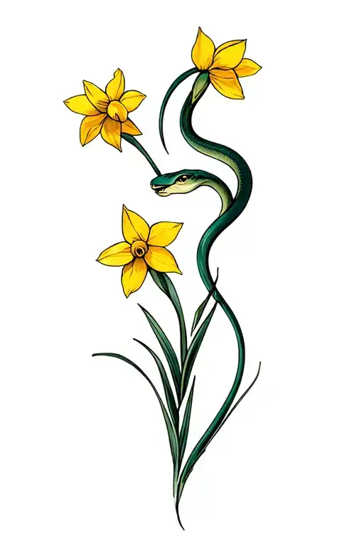 Snake With Yellow Daffodils Growing