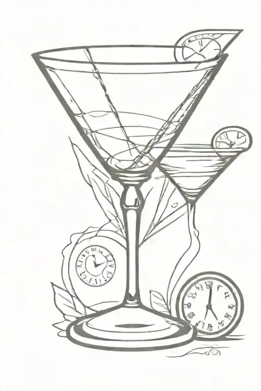 Martini Glass And Clock