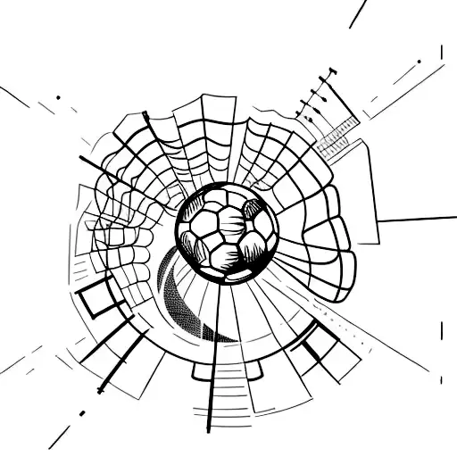 A Minimalist Tattoo Of A Soccer Field With An Industrial Skyline In The Background