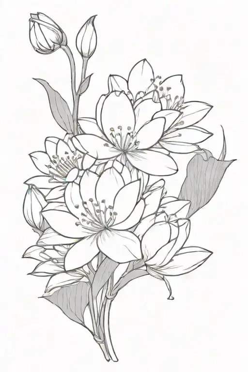One Water Lily And Two Lily Of The Valley Flowers Together In A Bouquet