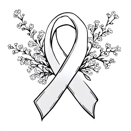 Cancer Ribbon With Baby's Breath Flowers