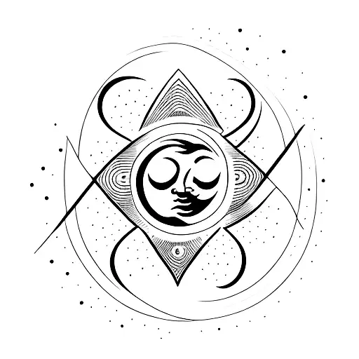 A Minimalist Tattoo Of A Guitar With Waves And Sun Rays In The Background