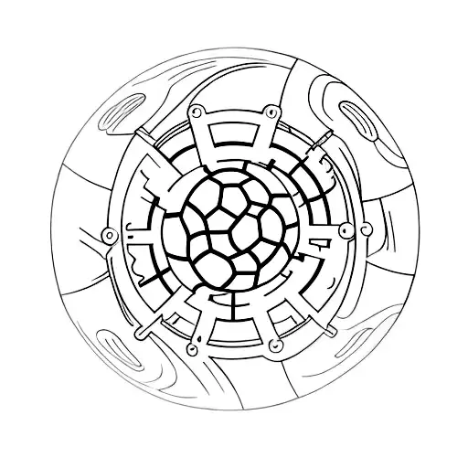 A Minimalist Tattoo Of A Soccer Ball Surrounded By Industrial Gears