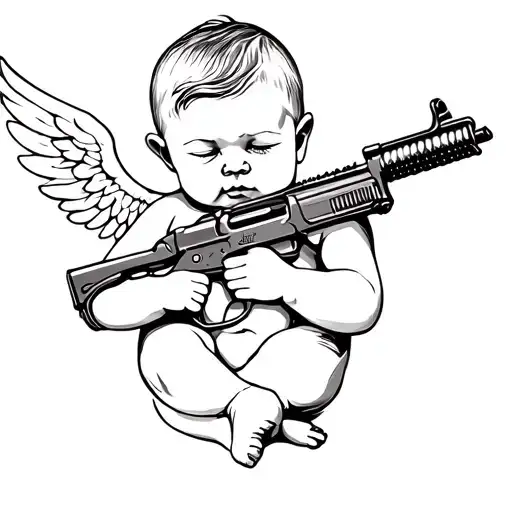 Baby Cupid Holding Ak 47