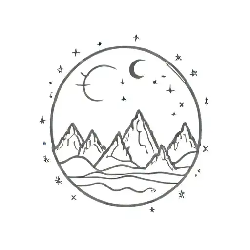 Mountains Crescent Moon Northern Lights Word 'Peace' Written