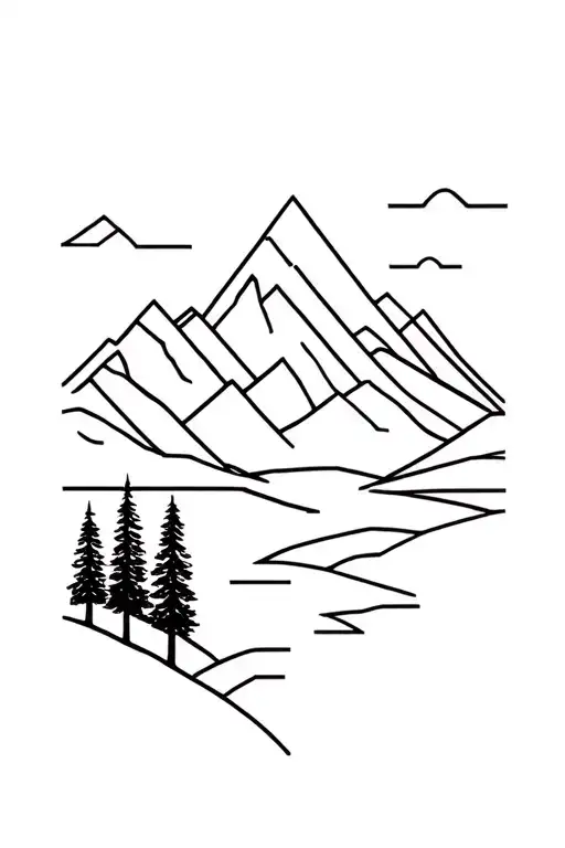 Geometric Outdoors Mountains Trees Colors Sunset Over Lake