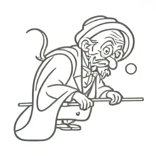 A Minimalist Tattoo Design Combining A Christmas Carol With A Cartoon Character