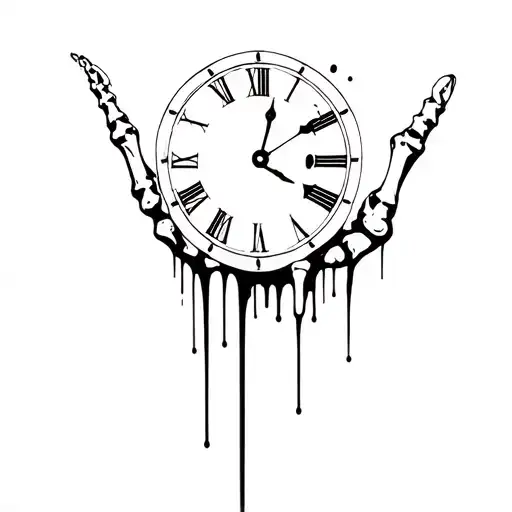 Clock Melting Through Skeleton Hand Fingers