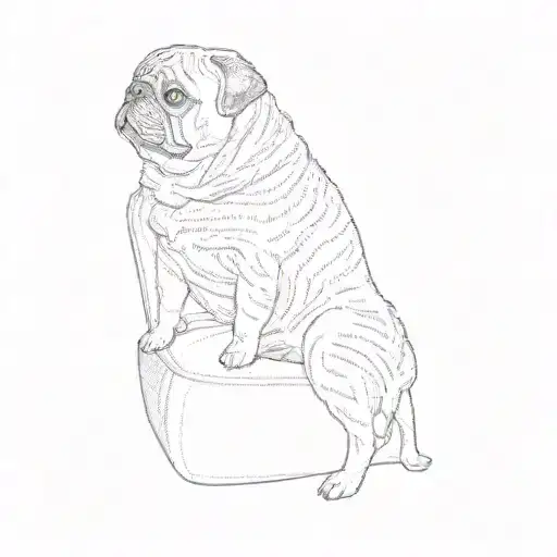 A Pug Dog Sitting On A Couch With Window