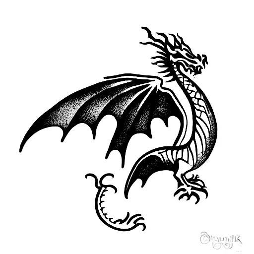 Dragon With Spread Wings Climbing On A Rock