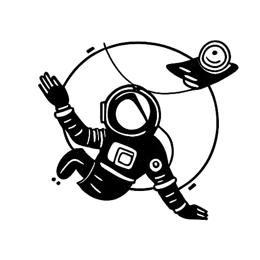 Floating Astronaut With Laptop With Compass Behind