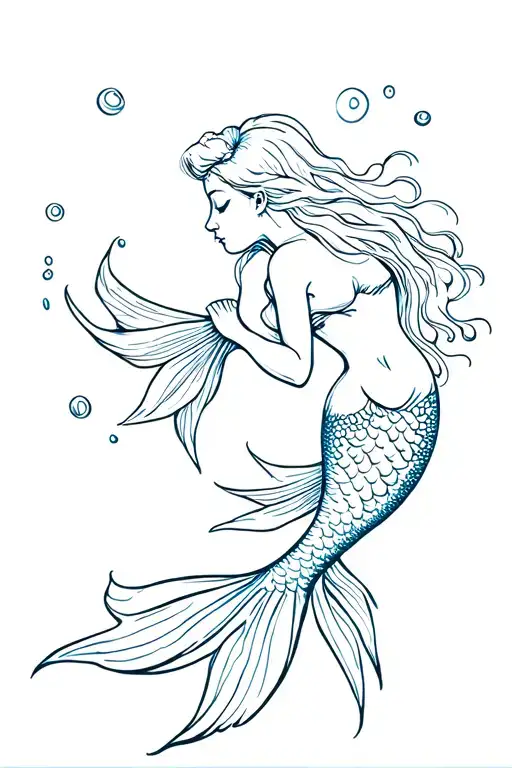 Mermaid With Fish Swimming With A Tail