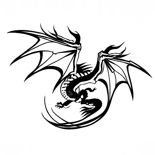 Dragon With Spread Wings Climbing