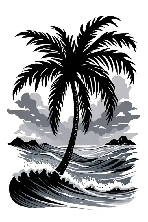 Palm Tree And Ocean Waves