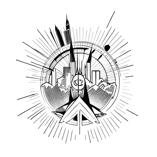 A Minimalist Tattoo Of A Stylized Skyline Of Gotham City With A Hidden Batman Symbol